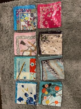 Set of 8 Floral Women Satin Square Scarves - Mixed Colors 19.7”x19.7”